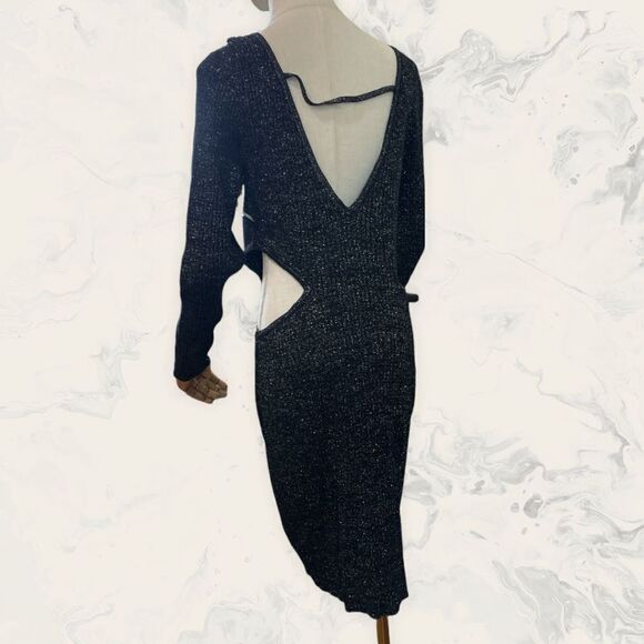 NWT OPEN EDIT Sparkle Cutout Sweater Minidress - Size M - Black - Picture 3 of 6